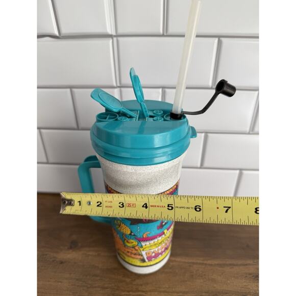 Vintage 90s Dunkin Donuts Tall Whirley Travel Mug Ocean Summer Cartoon Fish 32oz - Picture 12 of 12